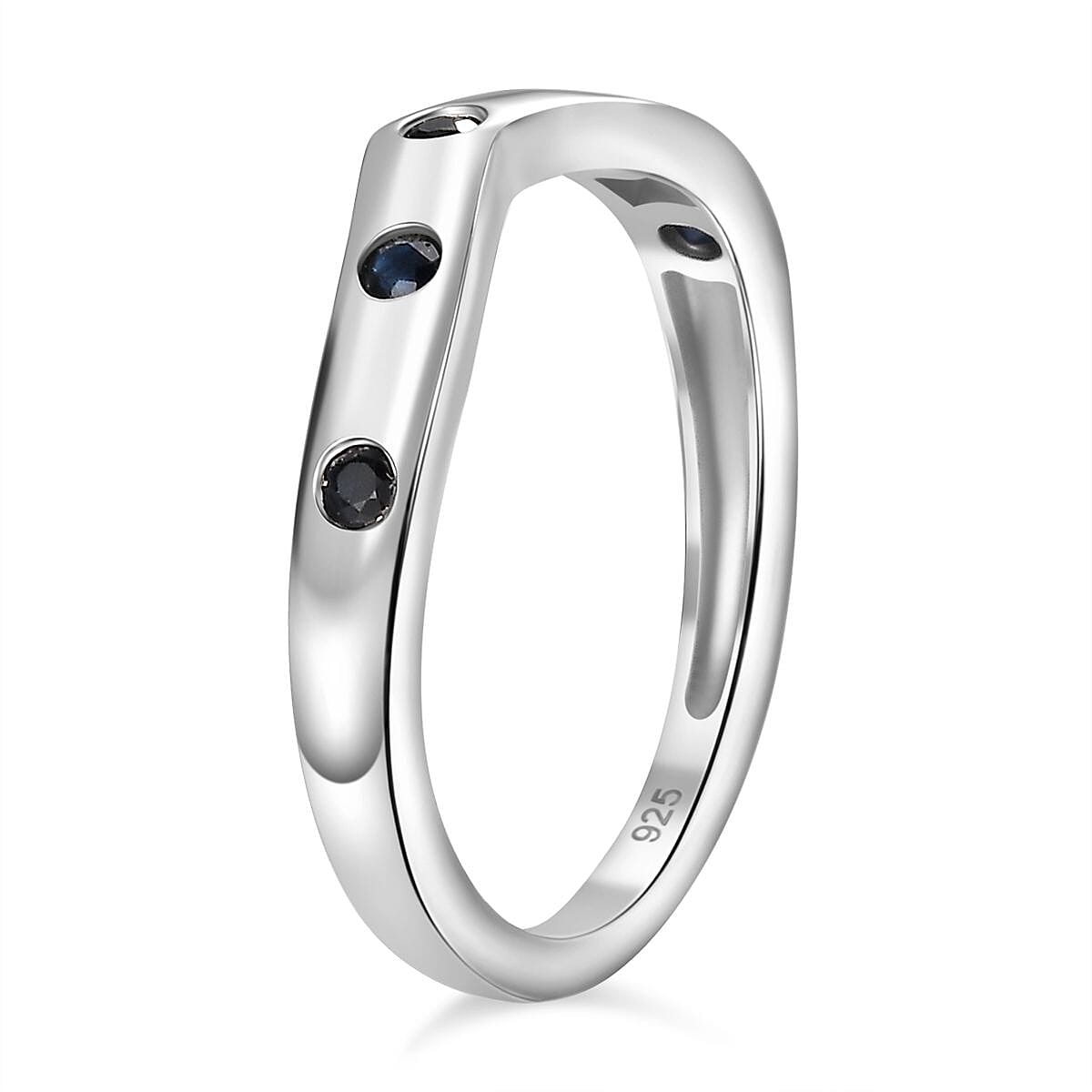 Blue Sapphire Wishbone Ring in Rhodium Overlay Sterling Silver 7807347 3