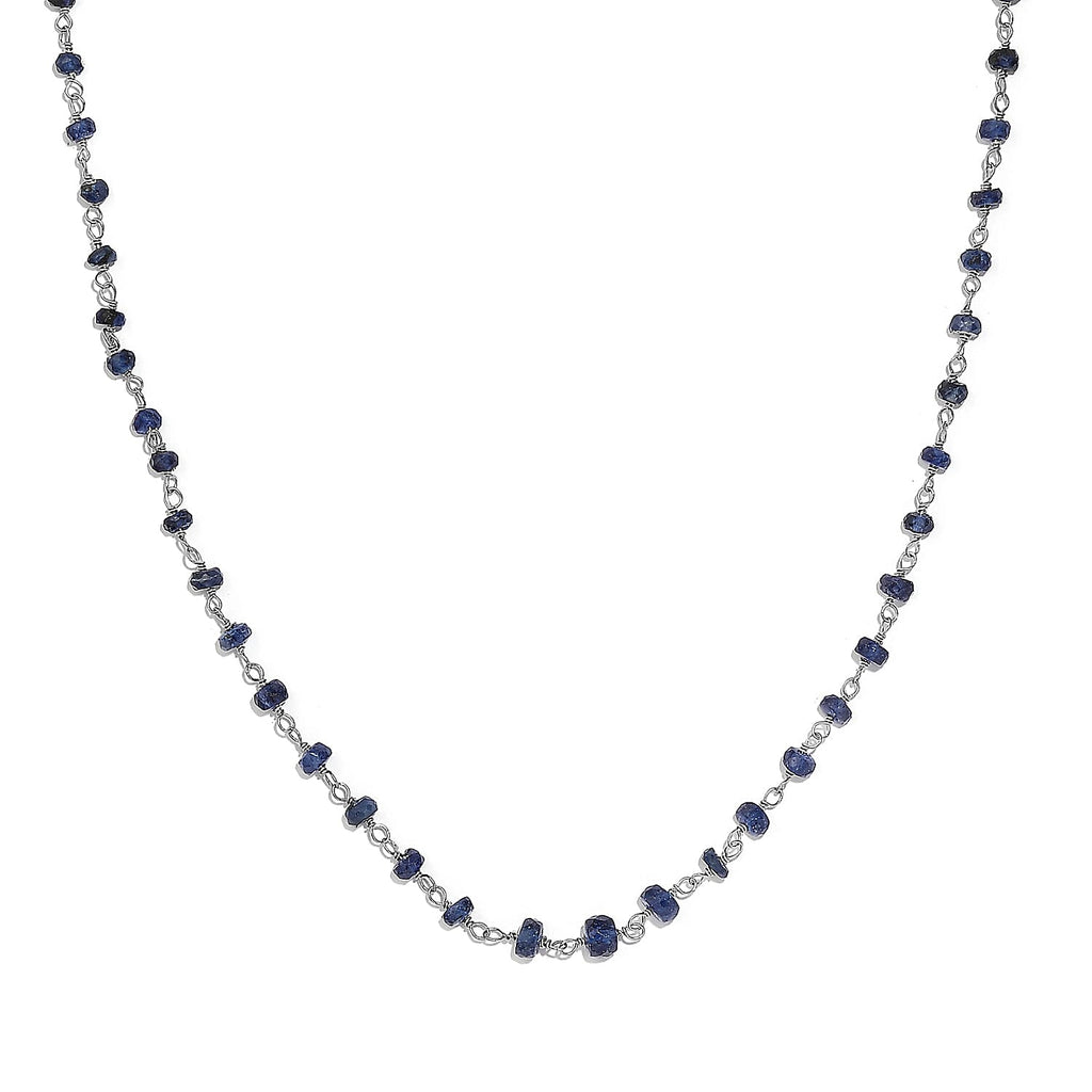 Blue Sapphire Necklace (Size - 20) in Rhodium Overlay Sterling Silver 15.00 Ct.
