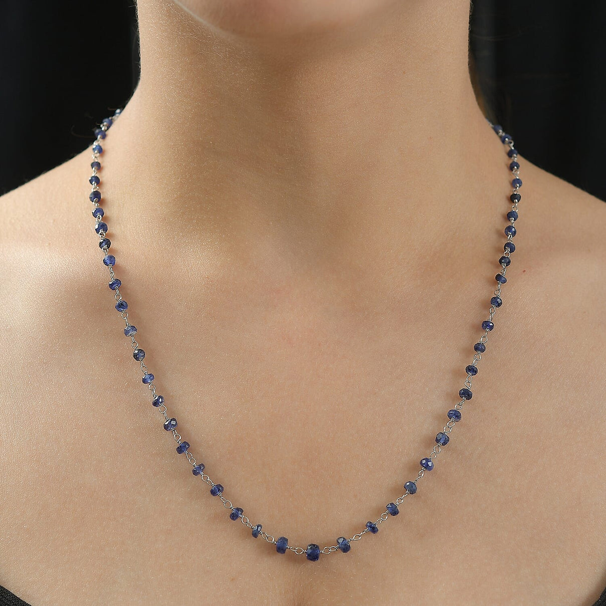Blue Sapphire Necklace (Size - 20) in Rhodium Overlay Sterling Silver 15.00 Ct. 8058960 2