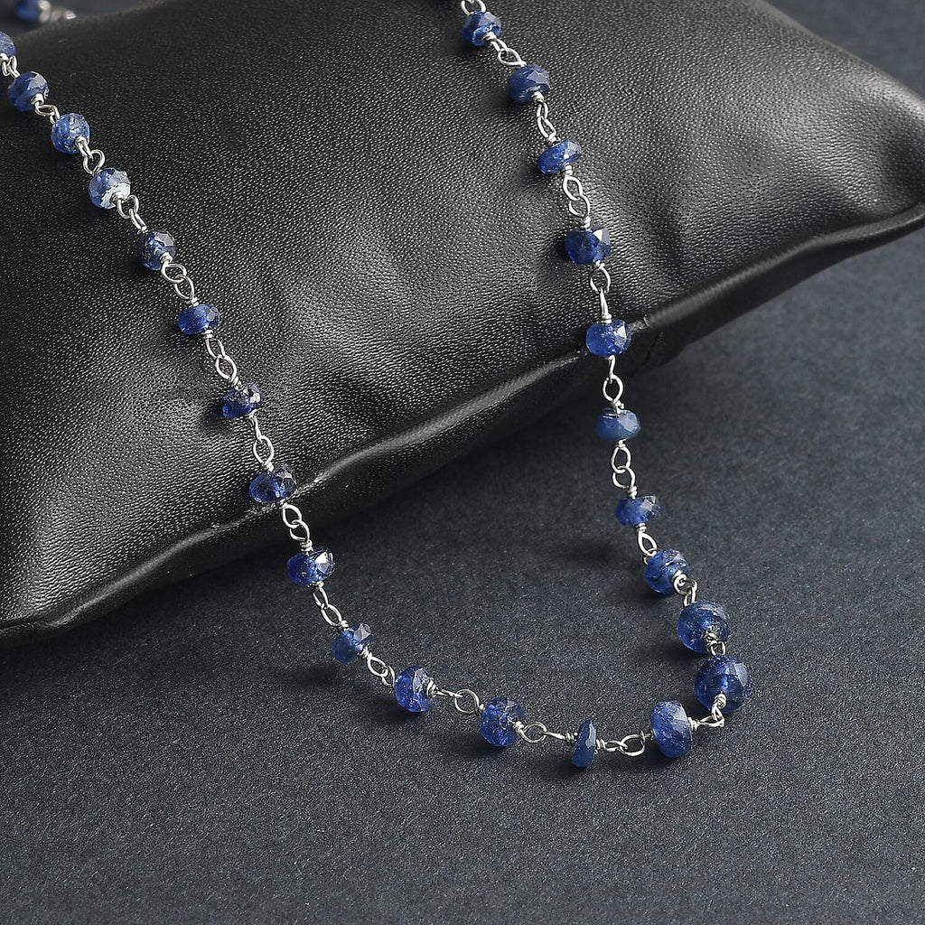 Blue Sapphire Necklace (Size - 20) in Rhodium Overlay Sterling Silver 15.00 Ct.