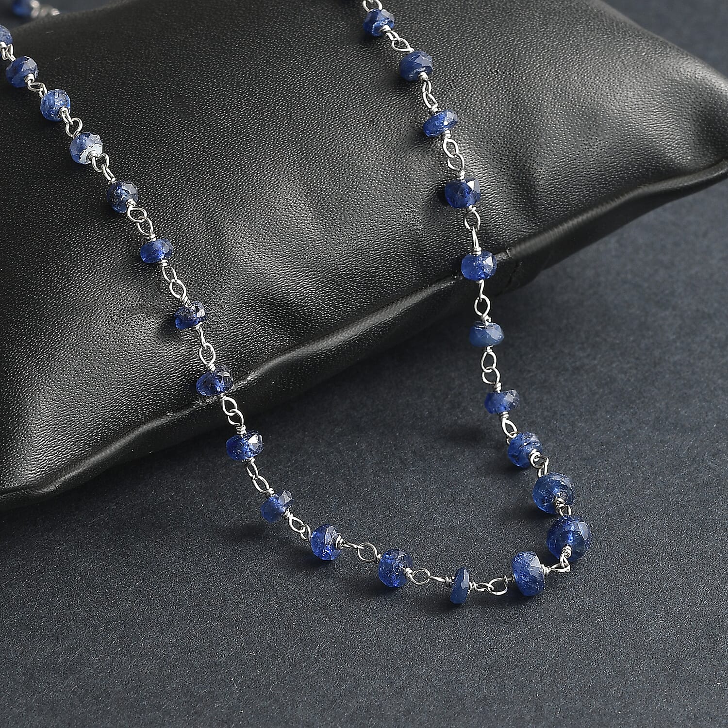Blue Sapphire Necklace (Size - 20) in Rhodium Overlay Sterling Silver 15.00 Ct. 8058960 3
