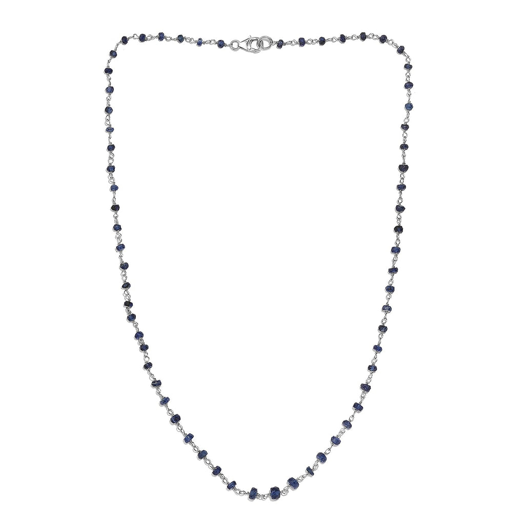 Blue Sapphire Necklace (Size - 20) in Rhodium Overlay Sterling Silver 15.00 Ct.