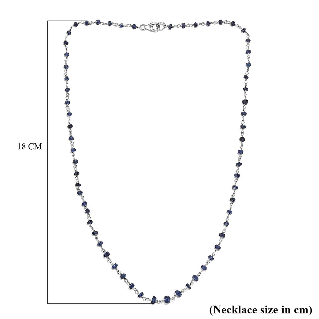 Blue Sapphire Necklace (Size - 20) in Rhodium Overlay Sterling Silver 15.00 Ct.