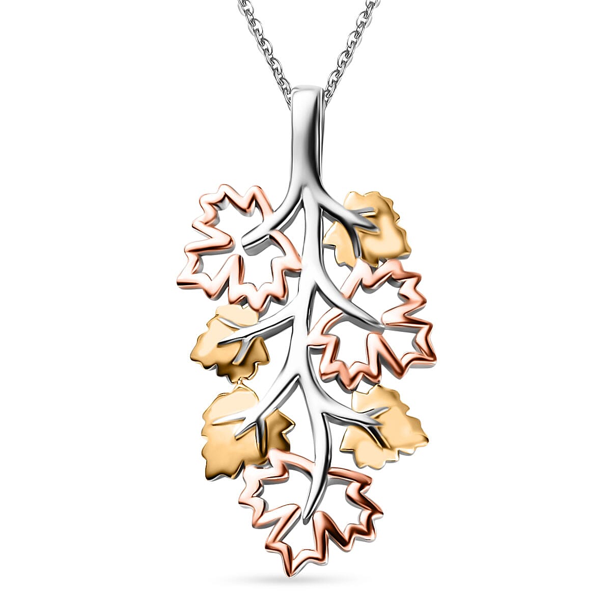 GP Maple Leaf Collection - Leaf Pendant with Chain (Size 20) in 18K Vermeil Yellow &amp; Rose Gold Plated and Platinum Overlay Sterling Silver 4217824 0