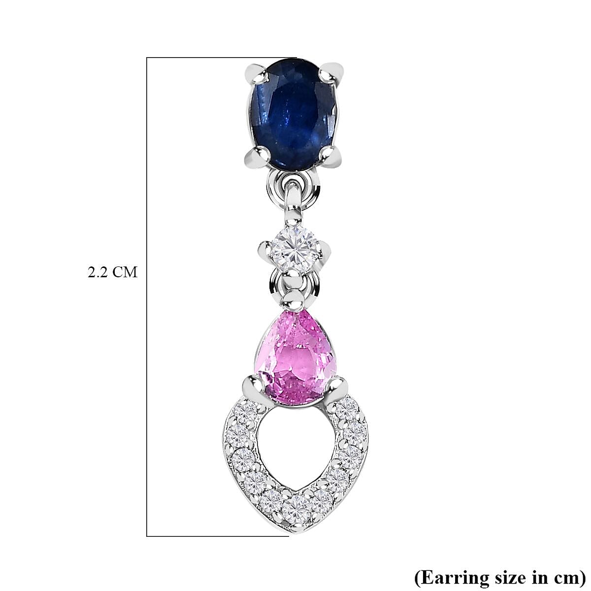 Blue Sapphire, Pink Sapphire &amp; Moissanite Earrings in Platinum Overlay Sterling Silver 1.59 Ct 7598824 5