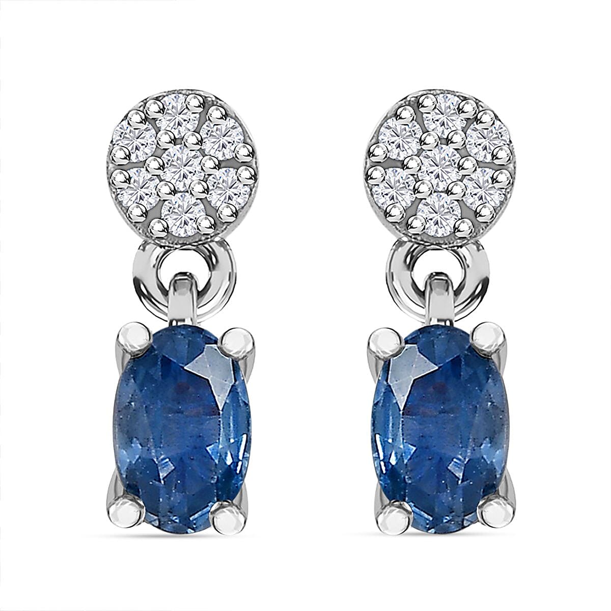 Blue Sapphire &amp; Natural Zircon Earrings in Platinum Overlay Sterling Silver 7598809 0