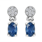 Blue Sapphire & Natural Zircon Earrings in Platinum Overlay Sterling Silver
