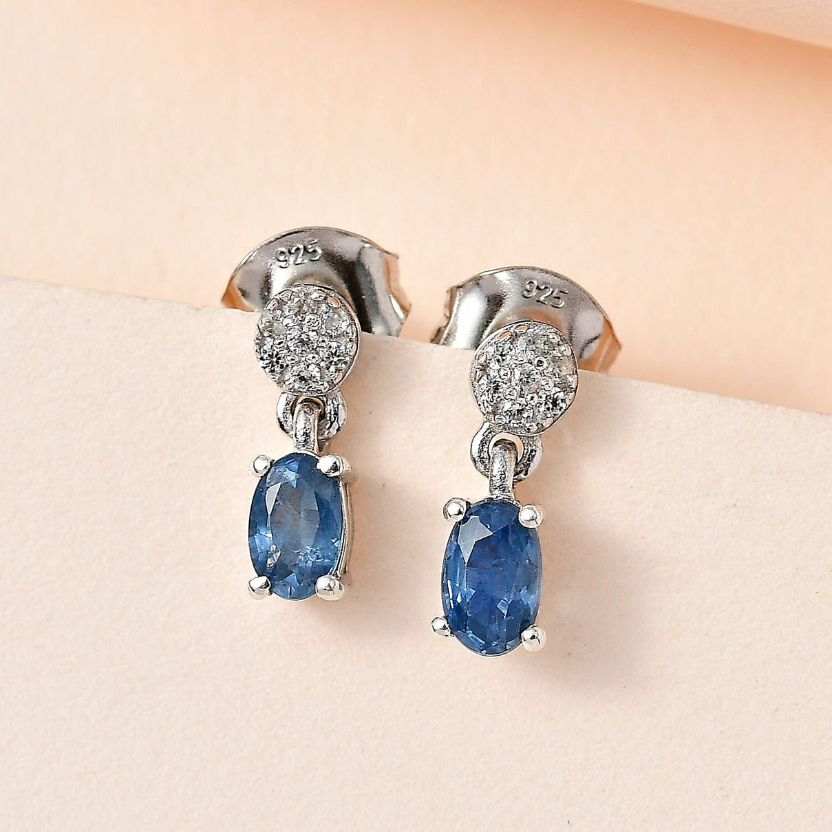 Blue Sapphire &amp; Natural Zircon Earrings in Platinum Overlay Sterling Silver 7598809 1