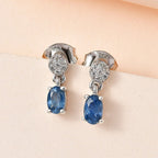 Blue Sapphire & Natural Zircon Earrings in Platinum Overlay Sterling Silver