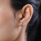 Blue Sapphire & Natural Zircon Earrings in Platinum Overlay Sterling Silver