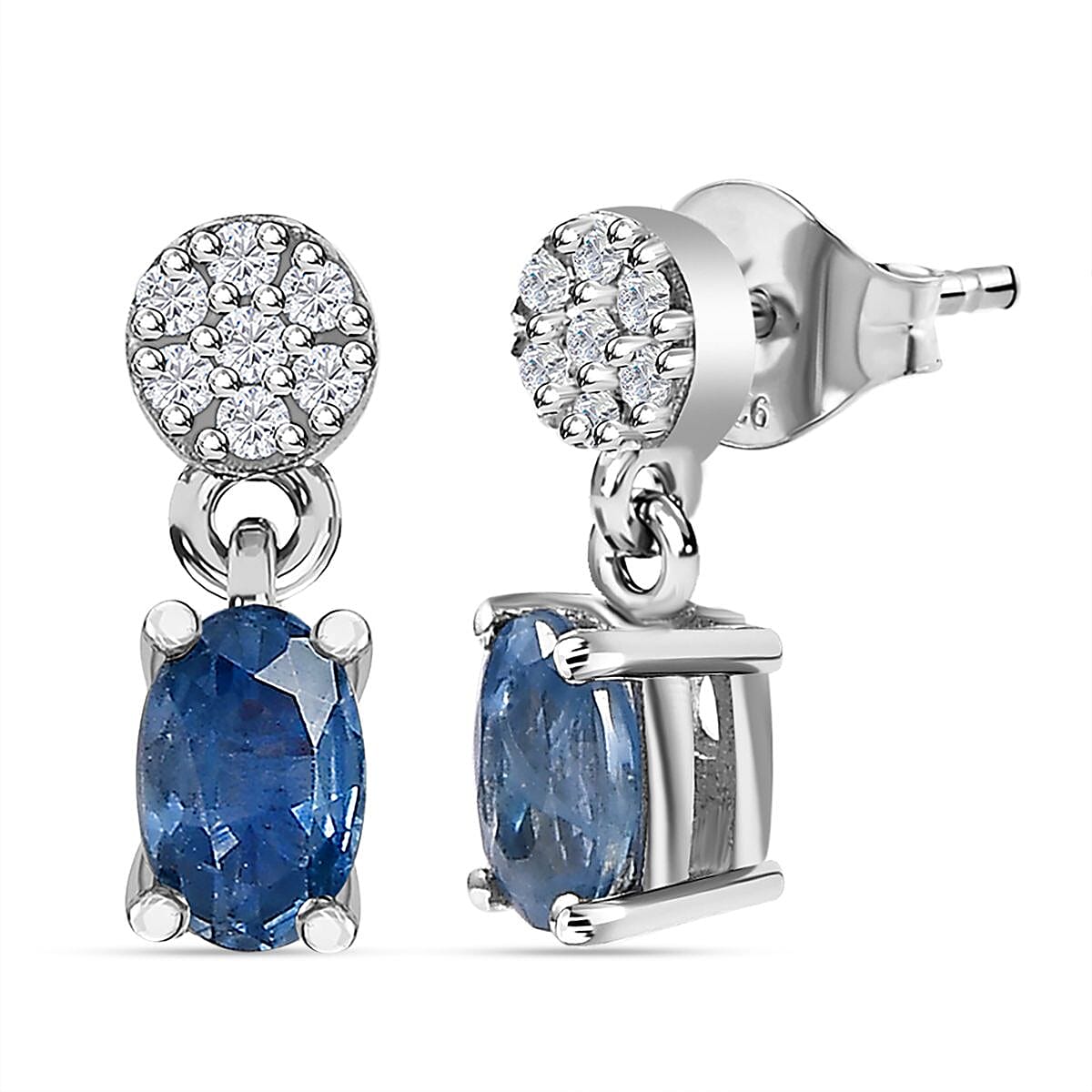 Blue Sapphire &amp; Natural Zircon Earrings in Platinum Overlay Sterling Silver 7598809 3