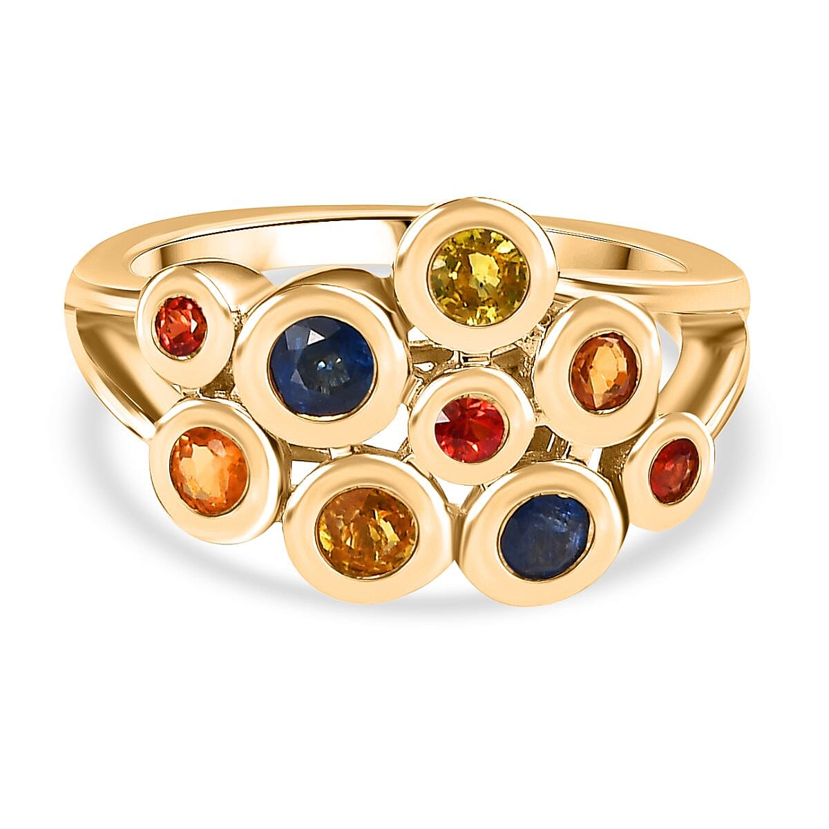 Blue Sapphire, Yellow Sapphire, Orange Sapphire, Red Sapphire Bubble Ring in 18K Yellow Gold Vermeil Plated Sterling Silver 1.279  Ct. 7829294 0
