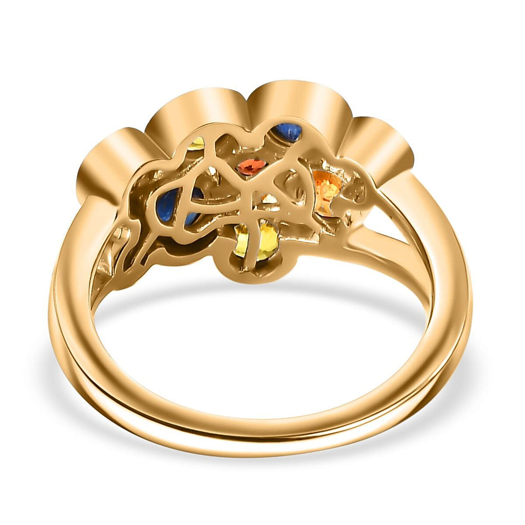 Blue Sapphire ,  Yellow Sapphire ,  Orange Sapphire ,  Red Sapphire  Fancy Ring in 18K YG Vermeil Sterling Silver 1.15 ct  1.279  Ct.