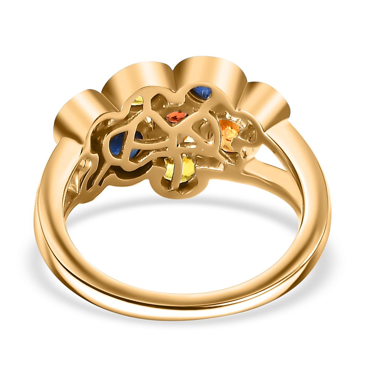 Blue Sapphire, Yellow Sapphire, Orange Sapphire, Red Sapphire Bubble Ring in 18K Yellow Gold Vermeil Plated Sterling Silver 1.279  Ct. 7829294 4