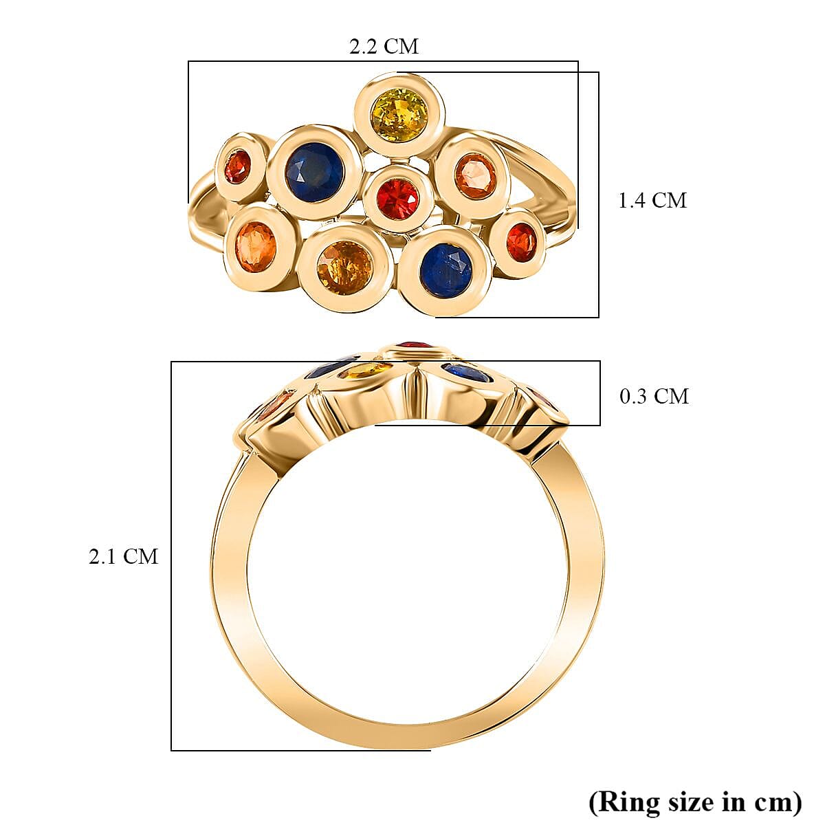 Blue Sapphire, Yellow Sapphire, Orange Sapphire, Red Sapphire Bubble Ring in 18K Yellow Gold Vermeil Plated Sterling Silver 1.279  Ct. 7829294 5