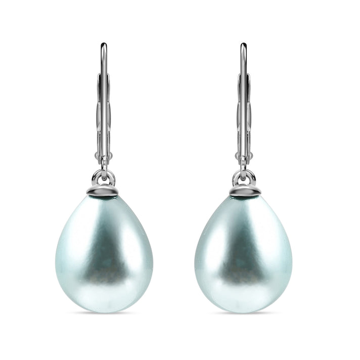 Blue Shell Pearl Solitaire Drop Earrings in Sterling Silver with Rhodium Plating 6298548 1