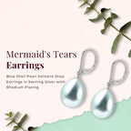Blue Shell Pearl Drop Lever Back Earrings With Lever Back in Rhodium Overlay Sterling Silver 27.0 Ct