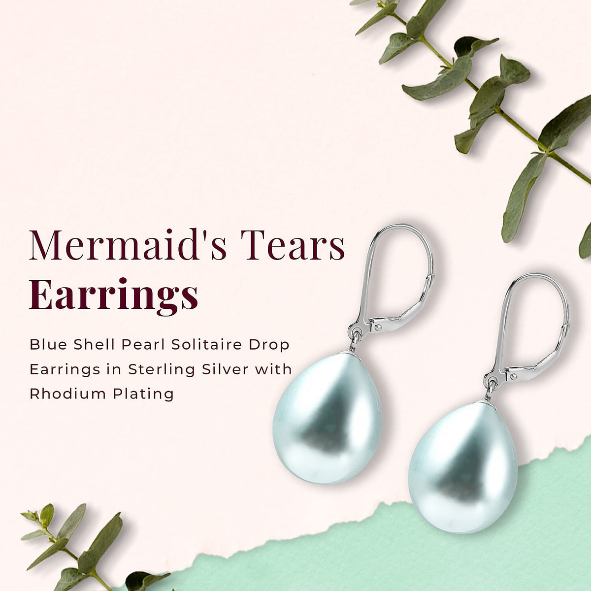 Blue Shell Pearl Solitaire Drop Earrings in Sterling Silver with Rhodium Plating 6298548 3