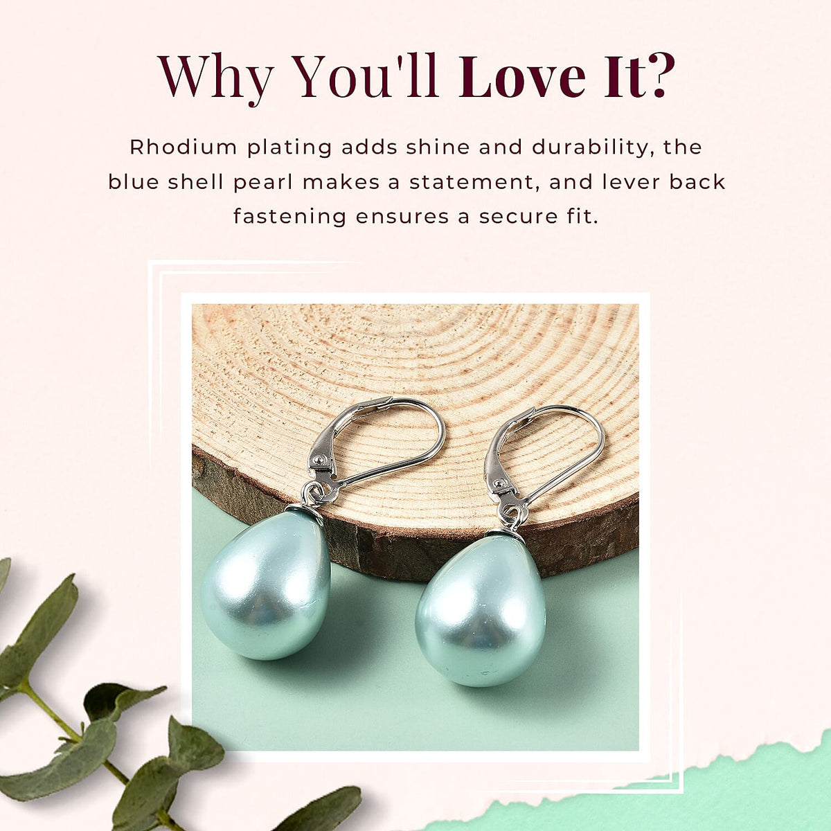 Blue Shell Pearl Solitaire Drop Earrings in Sterling Silver with Rhodium Plating 6298548 4