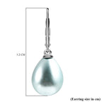 Blue Shell Pearl Drop Lever Back Earrings With Lever Back in Rhodium Overlay Sterling Silver 27.0 Ct