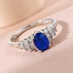 Premium Blue Spinel and Diamond Ring in Platinum Overlay Sterling Silver 1.14 Ct.