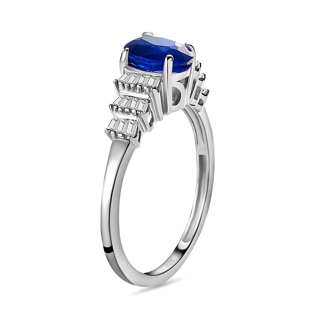 Premium Blue Spinel and Diamond Ring in Platinum Overlay Sterling Silver 1.14 Ct.