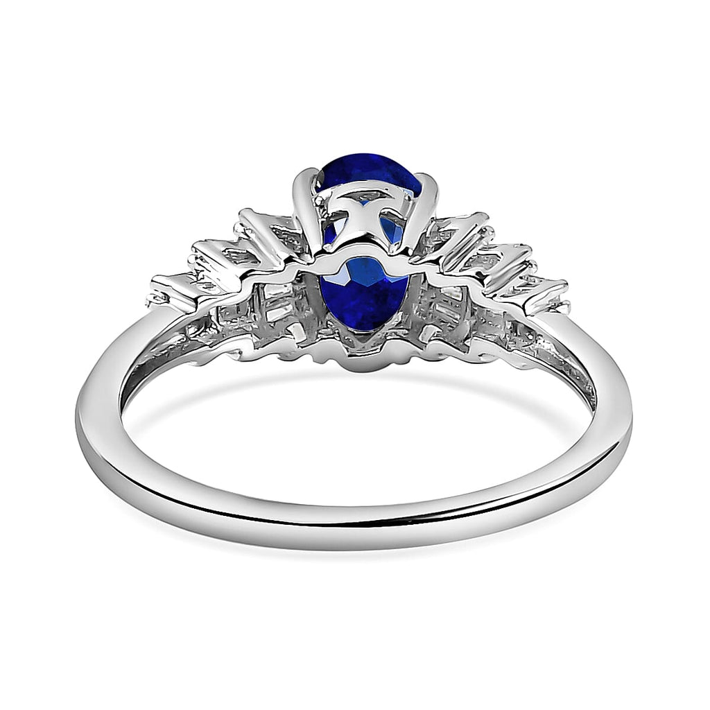 Premium Blue Spinel and Diamond Ring in Platinum Overlay Sterling Silver 1.14 Ct.