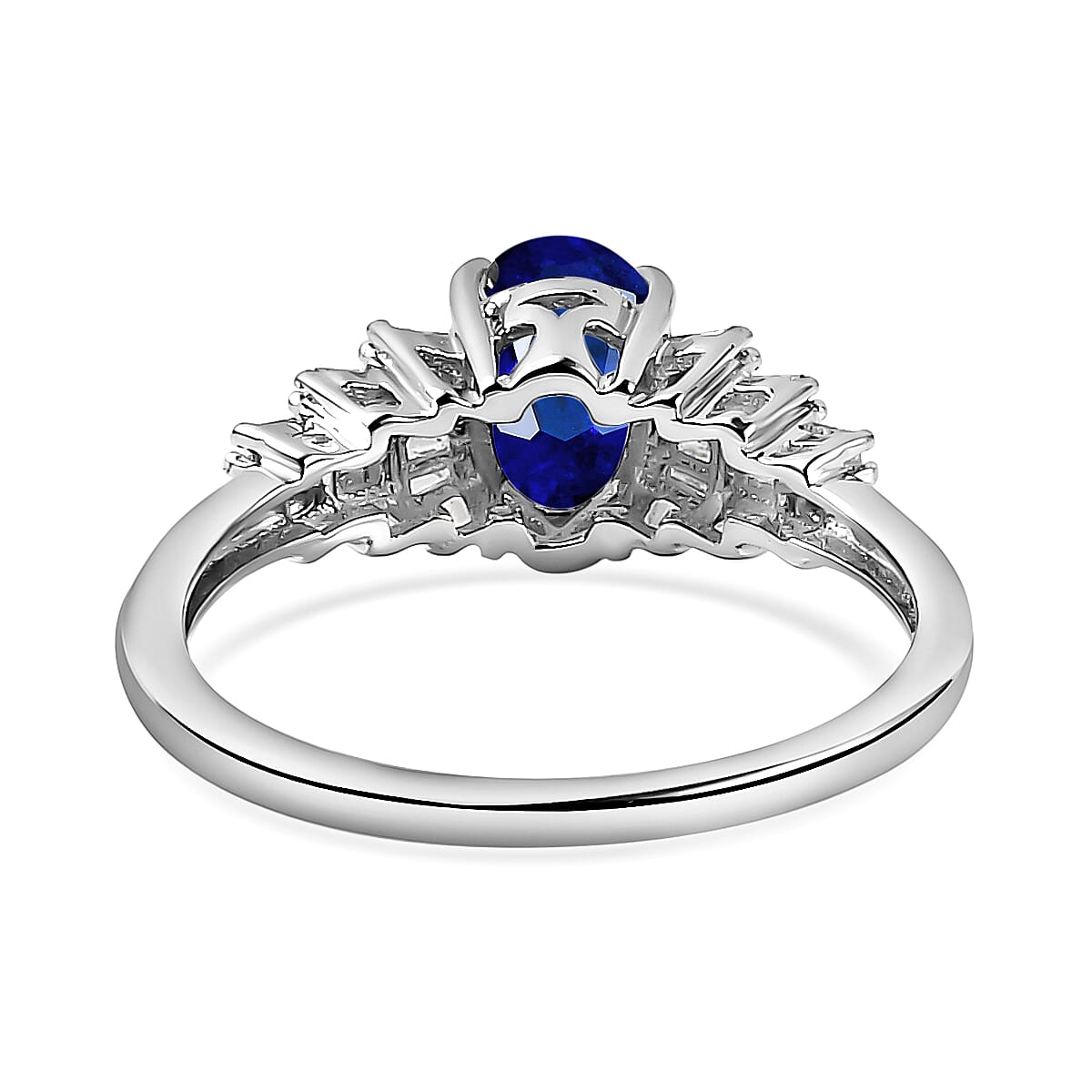 Blue Spinel Ballerina ring with Diamond Ring in Platinum Plated Sterling Silver 1.14 Ct. 8933873 5