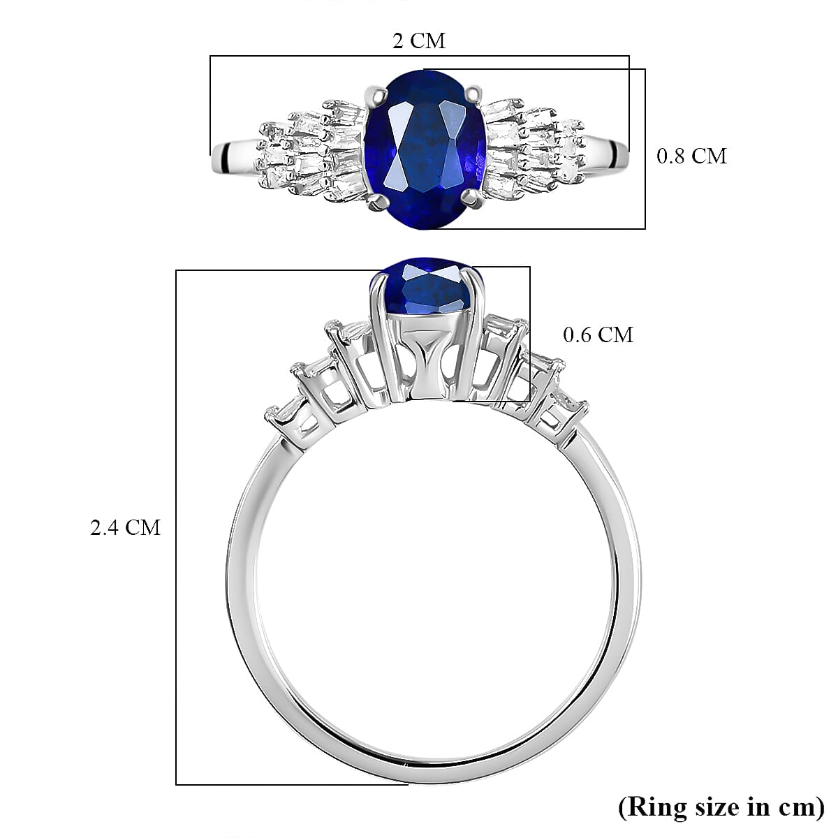 Blue Spinel Ballerina ring with Diamond Ring in Platinum Plated Sterling Silver 1.14 Ct. 8933873 6
