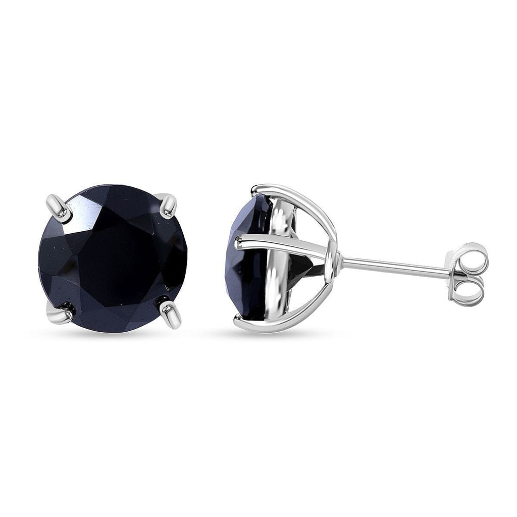 Close Out Deal- Boi Ploi Black Spinel Stud Earrings in Rhodium Overlay Sterling Silver 10.00 Ct.