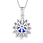 Premium Vietnamese Cobalt Blue Spinel & Moissanite Halo Pendant with Chain (Size - 20) in Rhodium Overlay Sterling Silver 4.45 Ct.