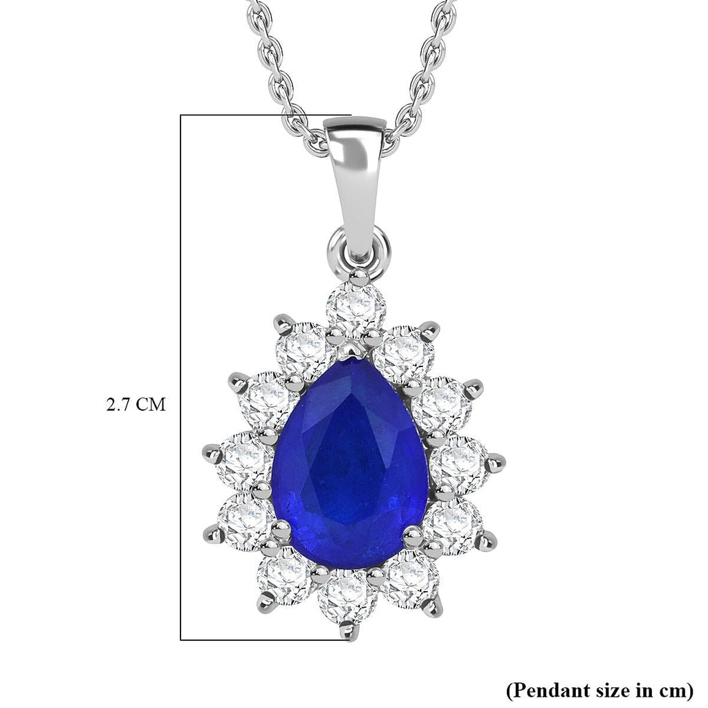 Premium Vietnamese Cobalt Blue Spinel & Moissanite Halo Pendant with Chain (Size - 20) in Rhodium Overlay Sterling Silver 4.45 Ct.