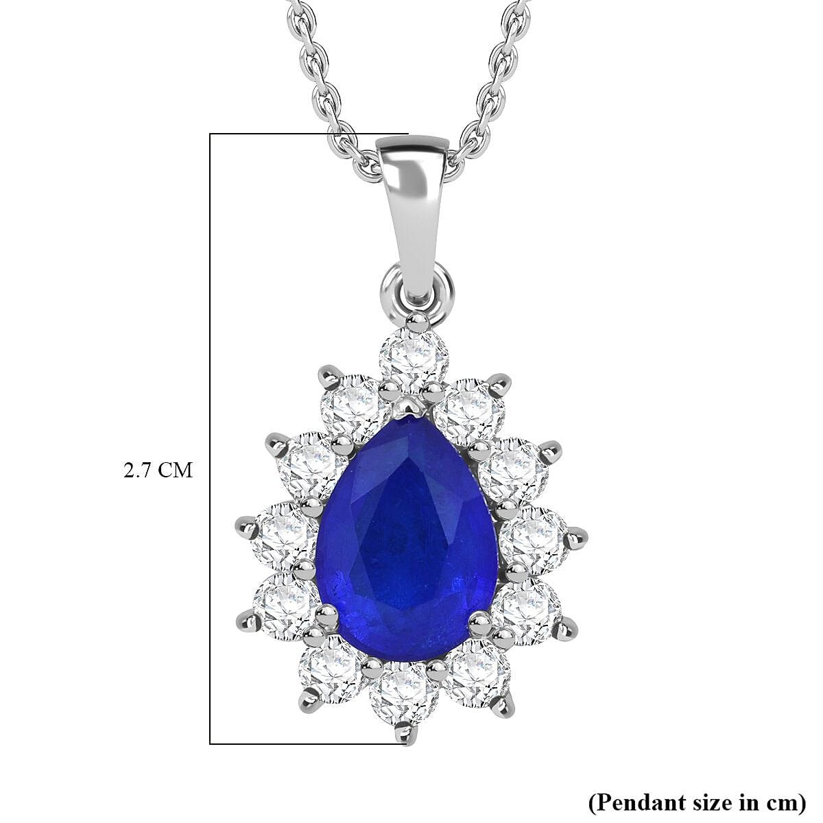 Premium Vietnamese Cobalt Blue Spinel &amp; Moissanite Halo Pendant with Chain (Size - 20) in Rhodium Overlay Sterling Silver 4.45 Ct. 4335535 5