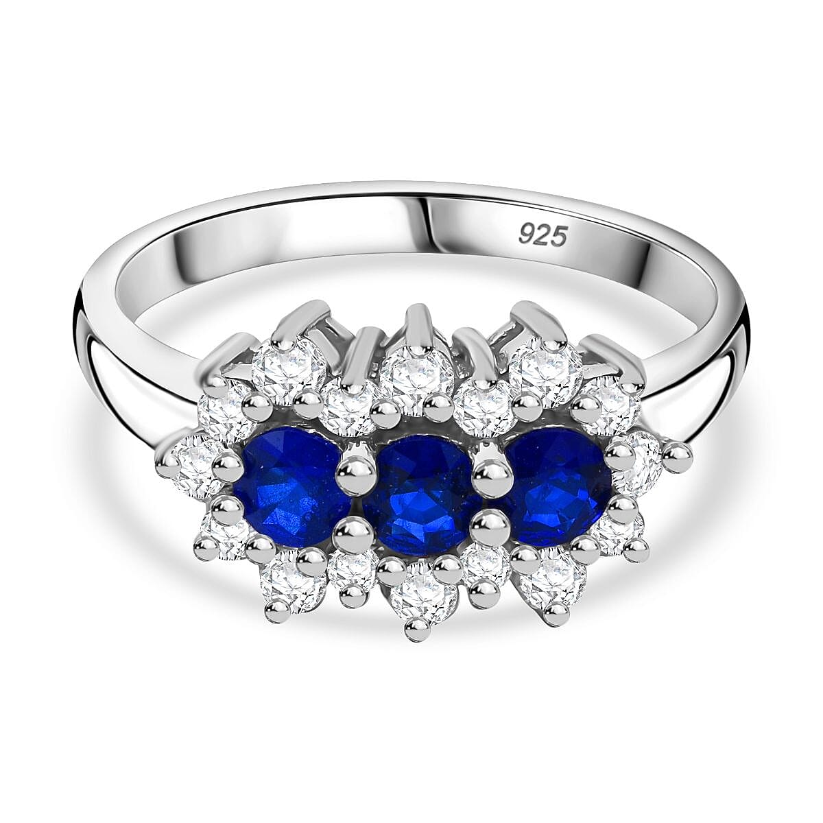 Premium Vietnamese Cobalt Blue Spinel &amp; Moissanite Ring in Rhodium Overlay Sterling Silver 1.54 Ct. 8021499 0