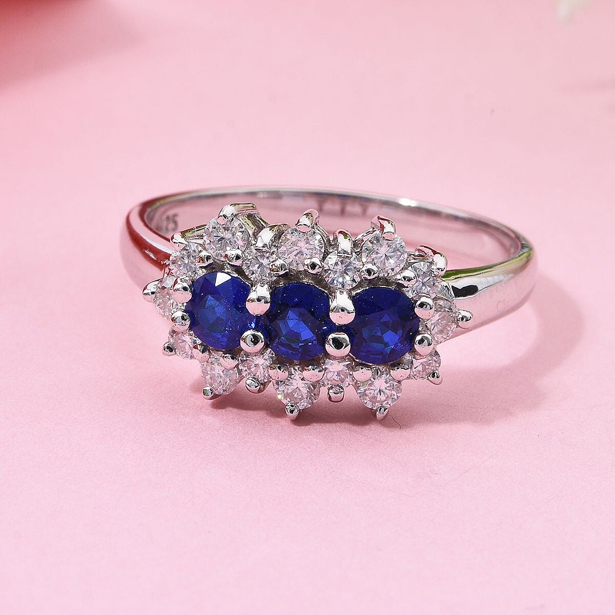 Premium Vietnamese Cobalt Blue Spinel &amp; Moissanite Ring in Rhodium Overlay Sterling Silver 1.54 Ct. 8021499 1