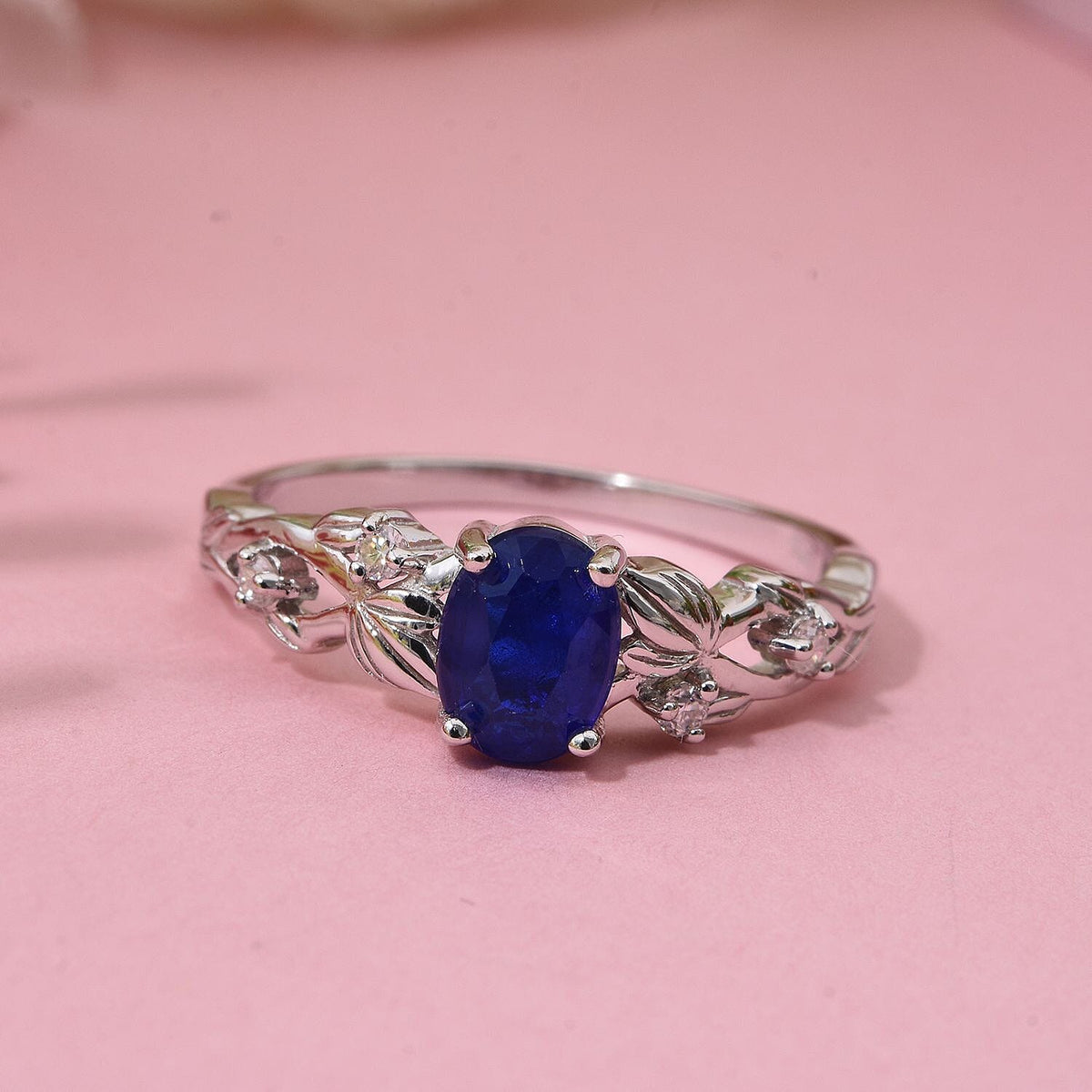 Premium Vietnamese Cobalt Blue Spinel &amp; Moissanite Ring in Rhodium Overlay Sterling Silver 1.00 Ct. 8102167 1