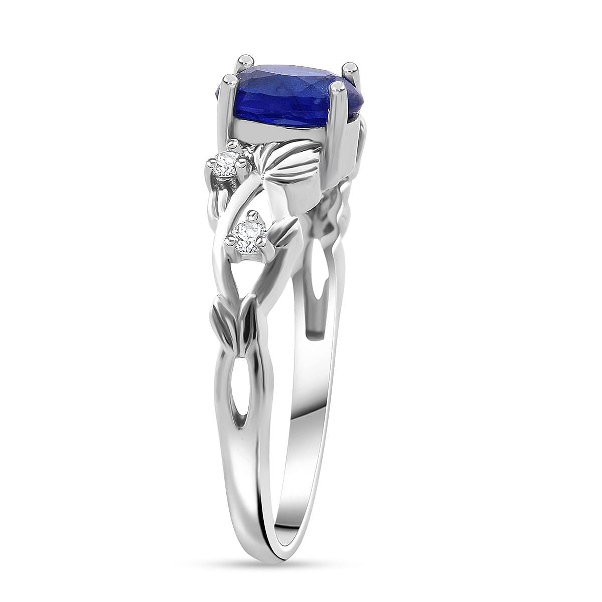 Premium Vietnamese Cobalt Blue Spinel &amp; Moissanite Ring in Rhodium Overlay Sterling Silver 1.00 Ct. 8102167 3