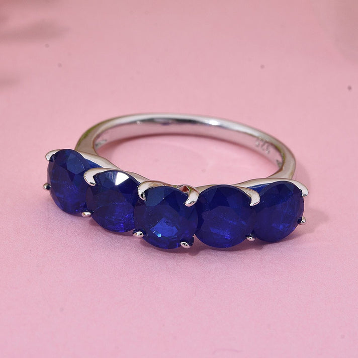 Premium Vietnamese Cobalt Blue Spinel 5 Stone Ring in Rhodium Overlay Sterling Silver 5.10 Ct. 8102157 2