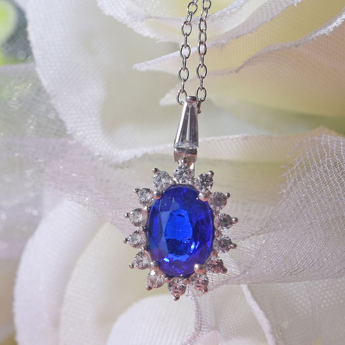 Tanzanian Blue Spinel &amp; Natural Zircon Halo Pendant with Chain (Size 20) in Rhodium Overlay Sterling Silver 1.28 Ct. 4196484 2