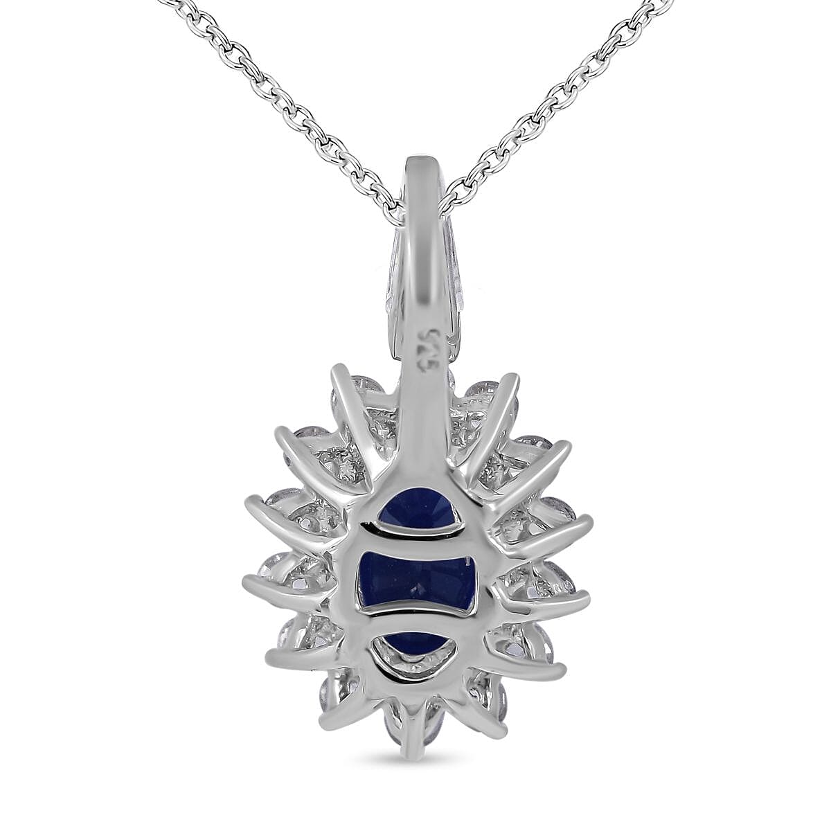 Tanzanian Blue Spinel &amp; Natural Zircon Halo Pendant with Chain (Size 20) in Rhodium Overlay Sterling Silver 1.28 Ct. 4196484 5