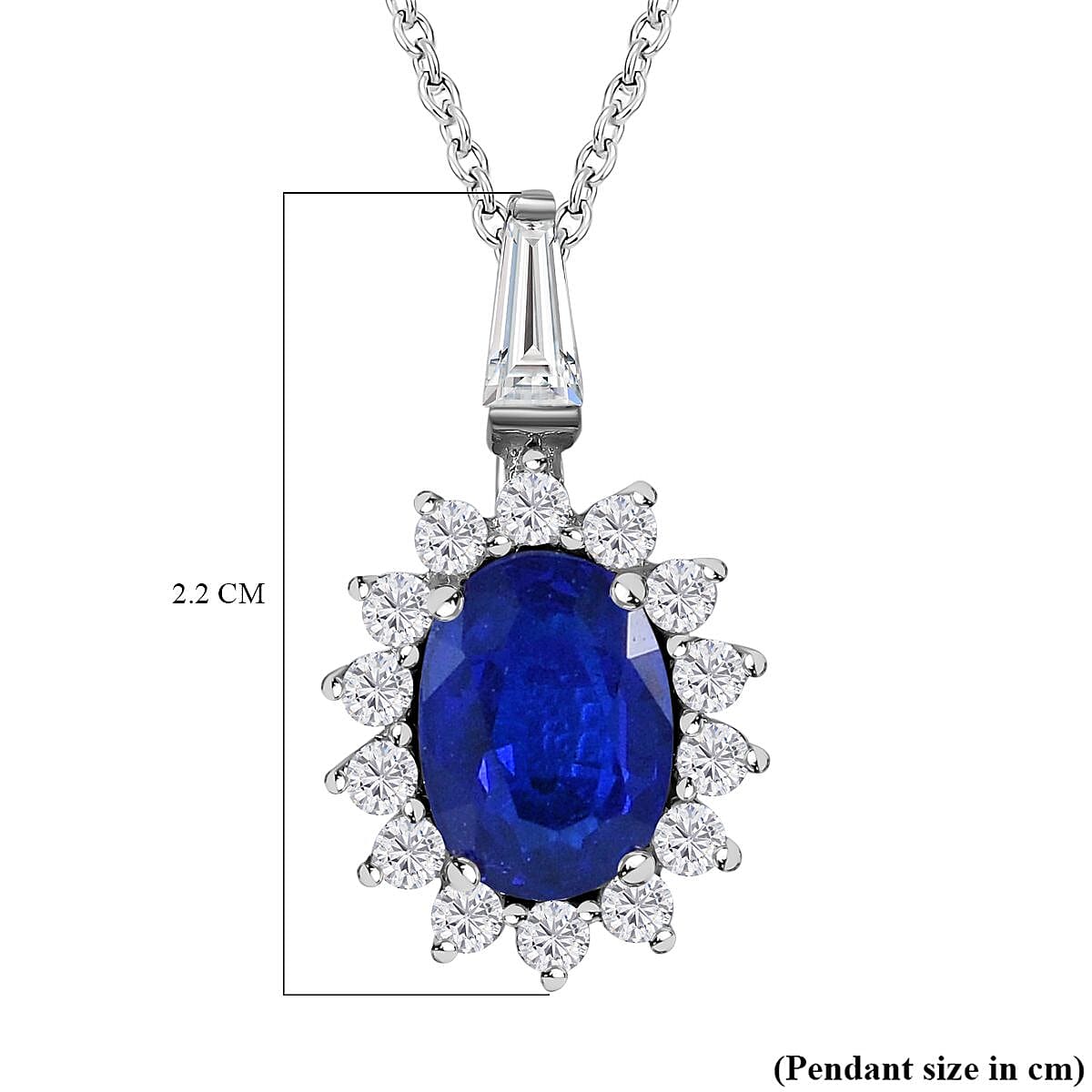 Tanzanian Blue Spinel &amp; Natural Zircon Halo Pendant with Chain (Size 20) in Rhodium Overlay Sterling Silver 1.28 Ct. 4196484 7