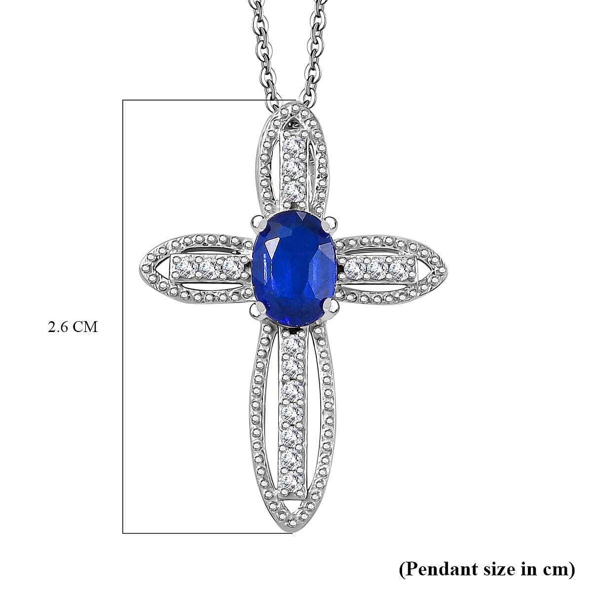 Premium Vietnamese Cobalt Blue Spinel &amp; White Zircon Pendant with Chain (Size - 20) in Rhodium Overlay Sterling Silver 1.14 Ct. 4327262 7