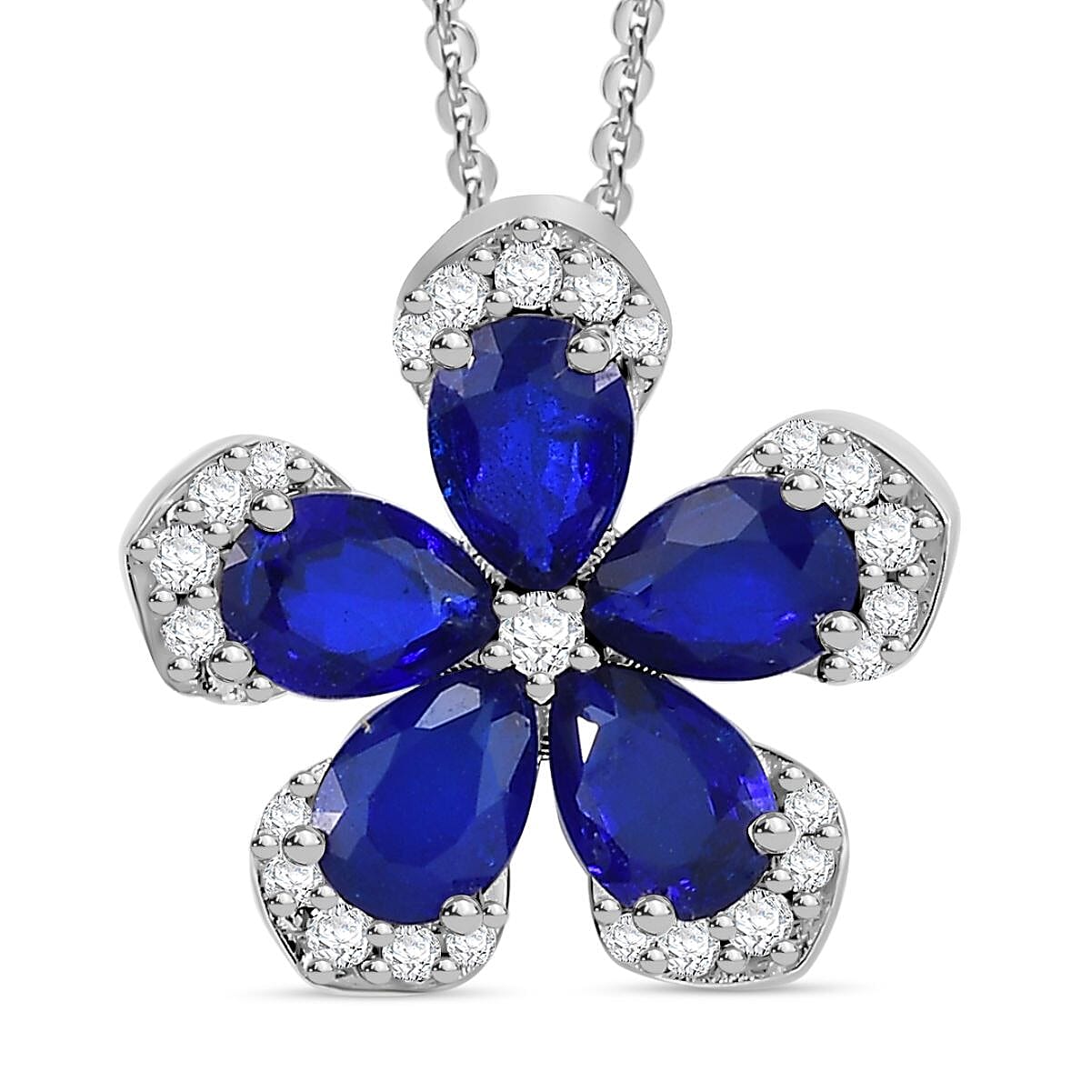Premium Vietnamese Cobalt Blue Spinel &amp; White Zircon Pendant with Chain (Size - 20) in Rhodium Overlay Sterling Silver 2.76 Ct. 4327263 0
