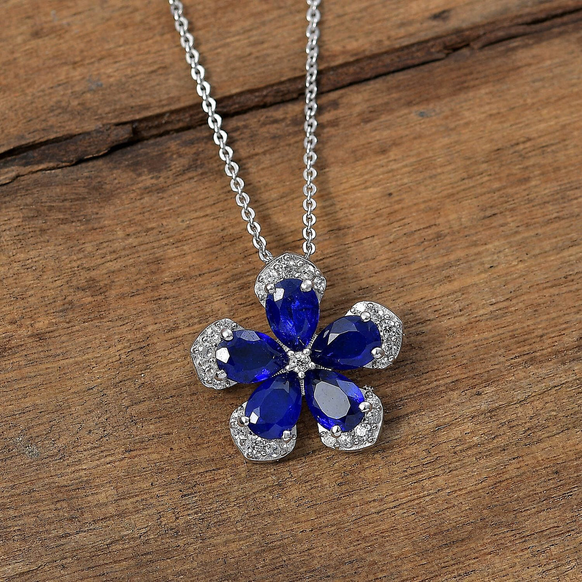 Premium Vietnamese Cobalt Blue Spinel &amp; White Zircon Pendant with Chain (Size - 20) in Rhodium Overlay Sterling Silver 2.76 Ct. 4327263 1