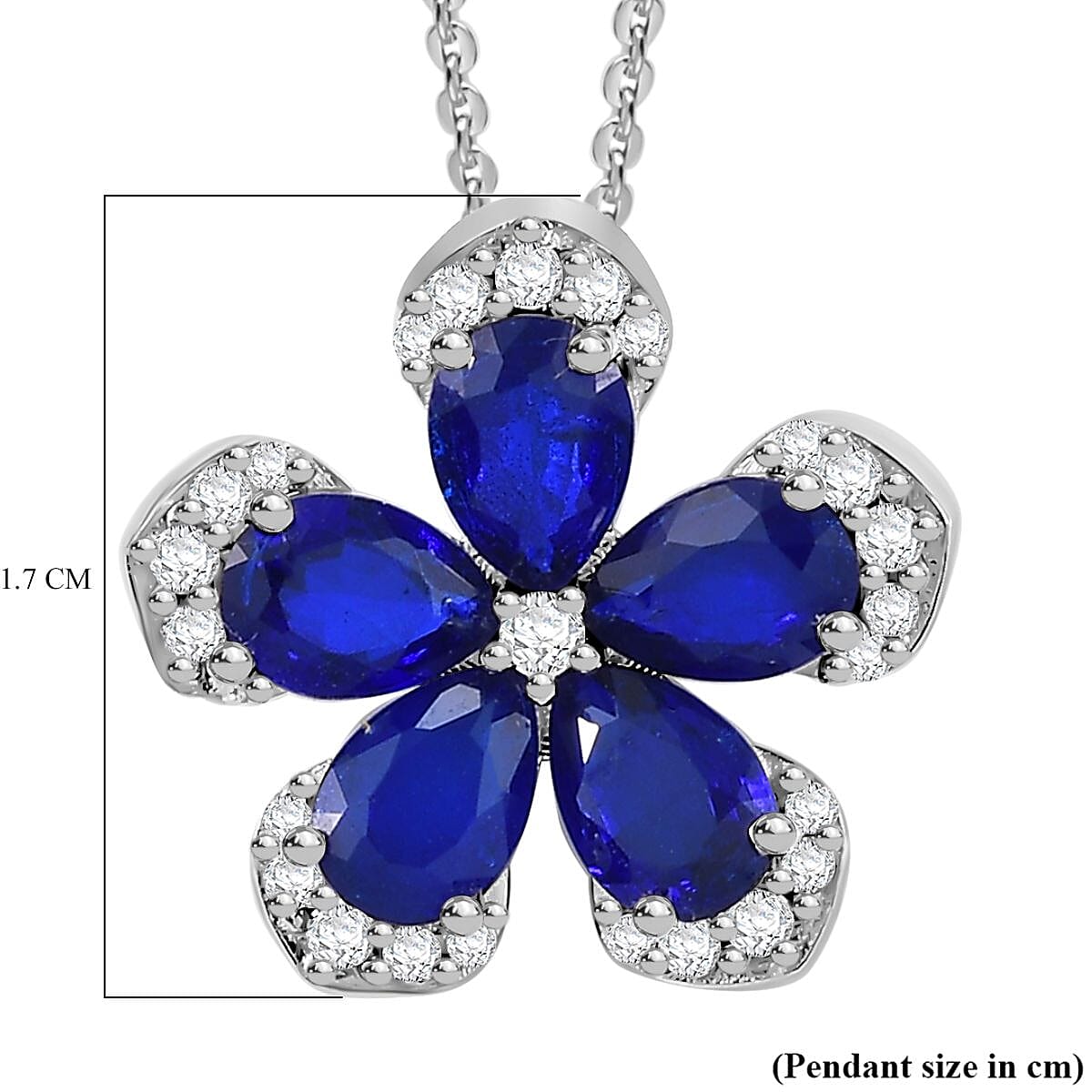 Premium Vietnamese Cobalt Blue Spinel &amp; White Zircon Pendant with Chain (Size - 20) in Rhodium Overlay Sterling Silver 2.76 Ct. 4327263 5