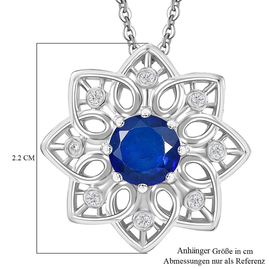 Premium Vietnamese Cobalt Blue Spinel & White Zircon Pendant with Chain (Size - 20) in Rhodium Overlay Sterling Silver 1.80 Ct.