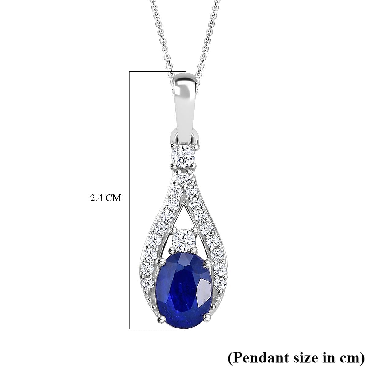 Premium Vietnamese Cobalt Blue Spinel &amp; White Zircon Pendant with Chain (Size - 20) in Rhodium Overlay Sterling Silver 1.16 Ct. 4327265 6