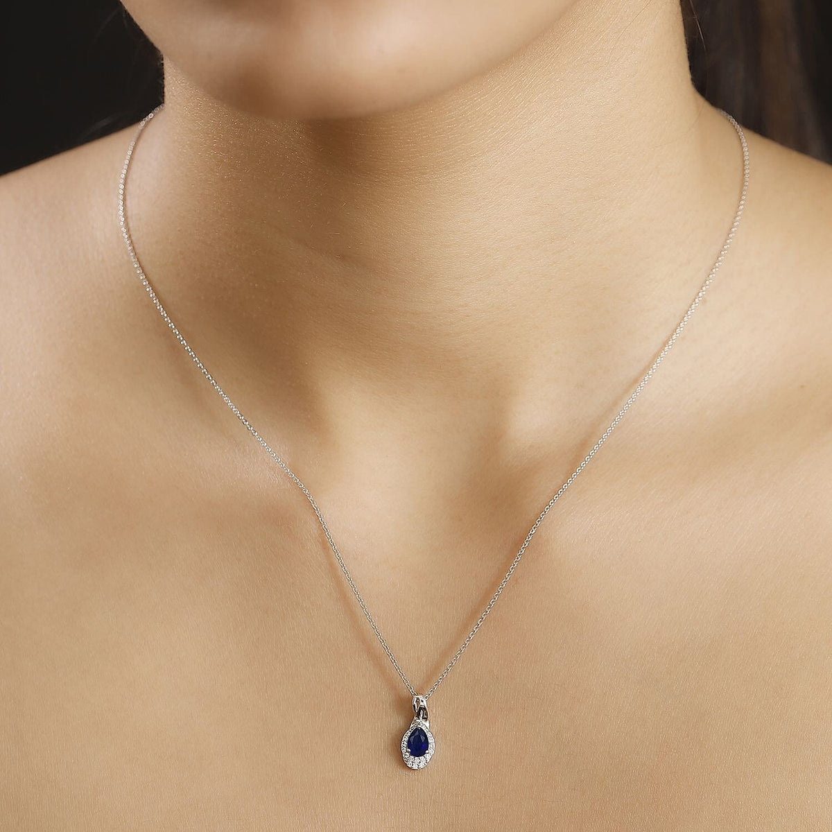 Premium Vietnamese Cobalt Blue Spinel &amp; White Zircon Pendant with Chain (Size - 20) in Rhodium Overlay Sterling Silver 0.82 Ct. 4327320 3