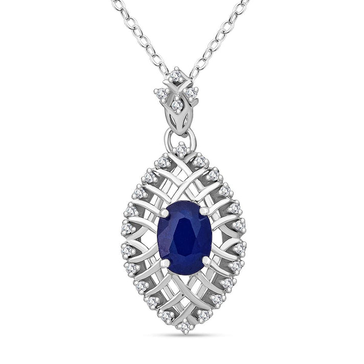 Premium Vietnamese Cobalt Blue Spinel &amp; White Zircon Pendant with Chain (Size 20) in Rhodium Overlay Sterling Silver 1.36 Ct. 4369443 1
