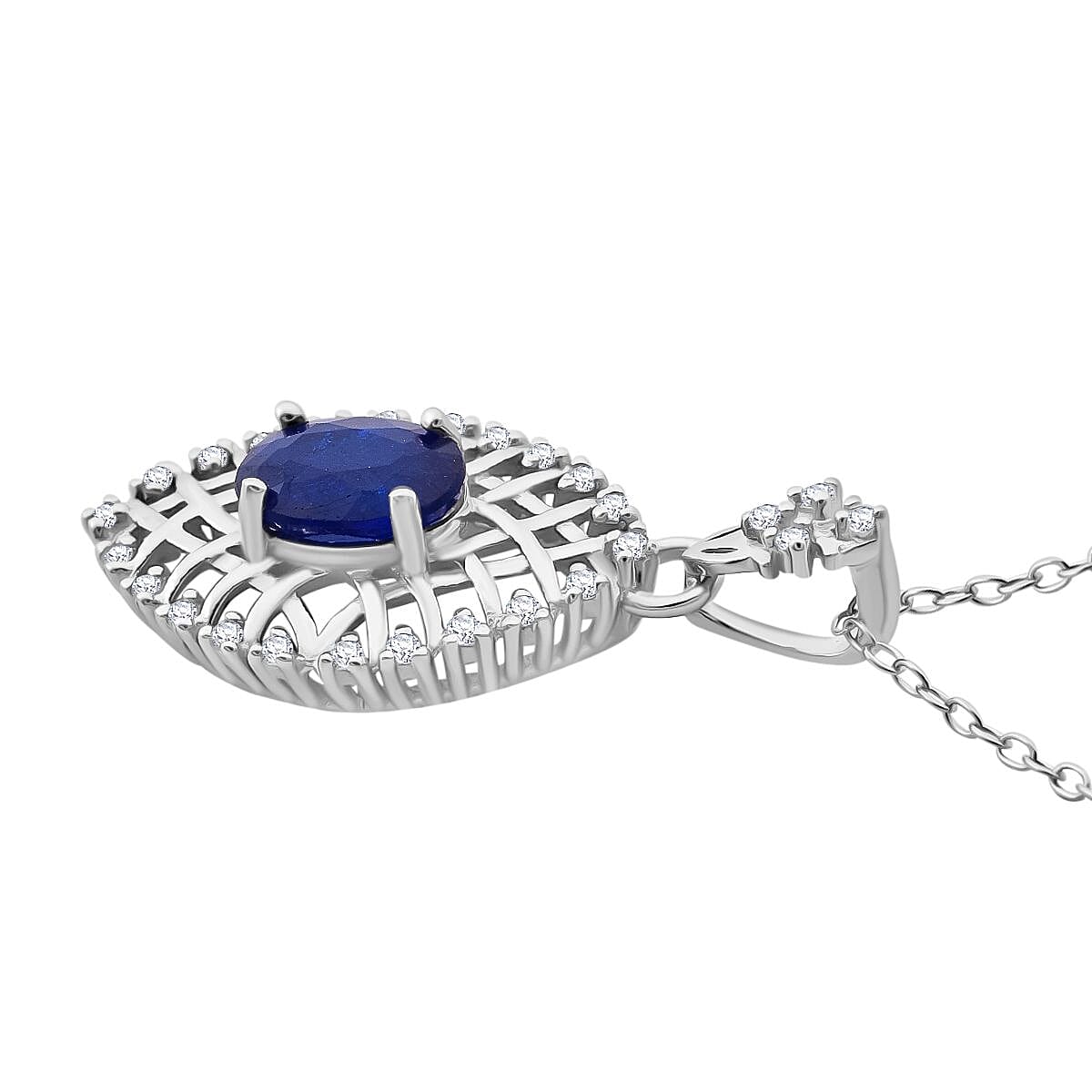 Premium Vietnamese Cobalt Blue Spinel &amp; White Zircon Pendant with Chain (Size 20) in Rhodium Overlay Sterling Silver 1.36 Ct. 4369443 3